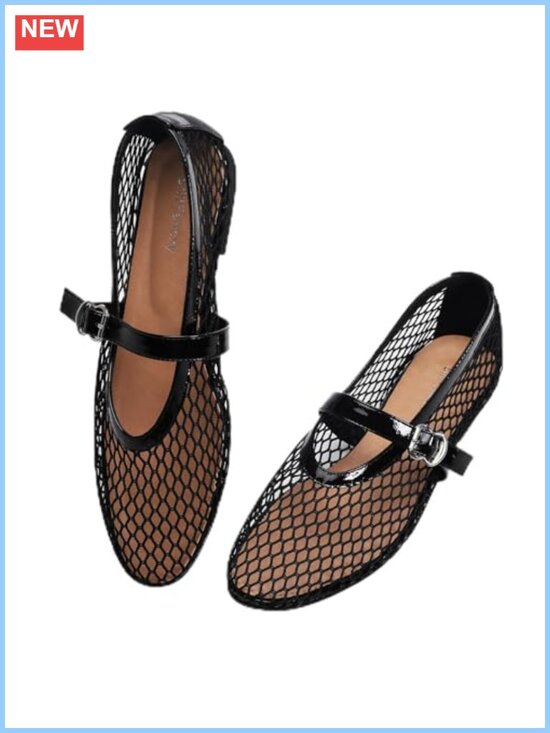 Shoes - Mesh Ballet Flats Adjustable Strap Mary Jane Office Shoes